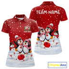 Red Funny Penguins Christmas Bowling Shirts Custom Bowling Team Jersey, Bowling Gifts
