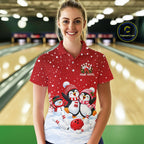 Red Funny Penguins Christmas Bowling Shirts Custom Bowling Team Jersey, Bowling Gifts
