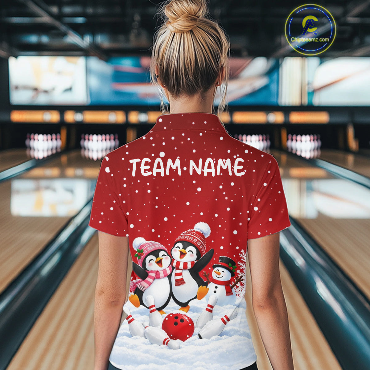 Red Funny Penguins Christmas Bowling Shirts Custom Bowling Team Jersey, Bowling Gifts