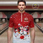 Red Funny Penguins Christmas Bowling Shirts Custom Bowling Team Jersey, Bowling Gifts