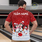 Red Funny Penguins Christmas Bowling Shirts Custom Bowling Team Jersey, Bowling Gifts