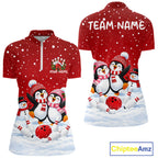 Red Funny Penguins Christmas Bowling Shirts Custom Bowling Team Jersey, Bowling Gifts