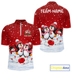 Red Funny Penguins Christmas Bowling Shirts Custom Bowling Team Jersey, Bowling Gifts