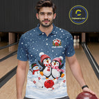 Blue-Grey Funny Penguins Christmas Bowling Shirts Custom Bowling Team Jersey, Bowling Gift