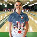 Blue-Grey Funny Penguins Christmas Bowling Shirts Custom Bowling Team Jersey, Bowling Gift