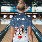 Blue-Grey Funny Penguins Christmas Bowling Shirts Custom Bowling Team Jersey, Bowling Gift