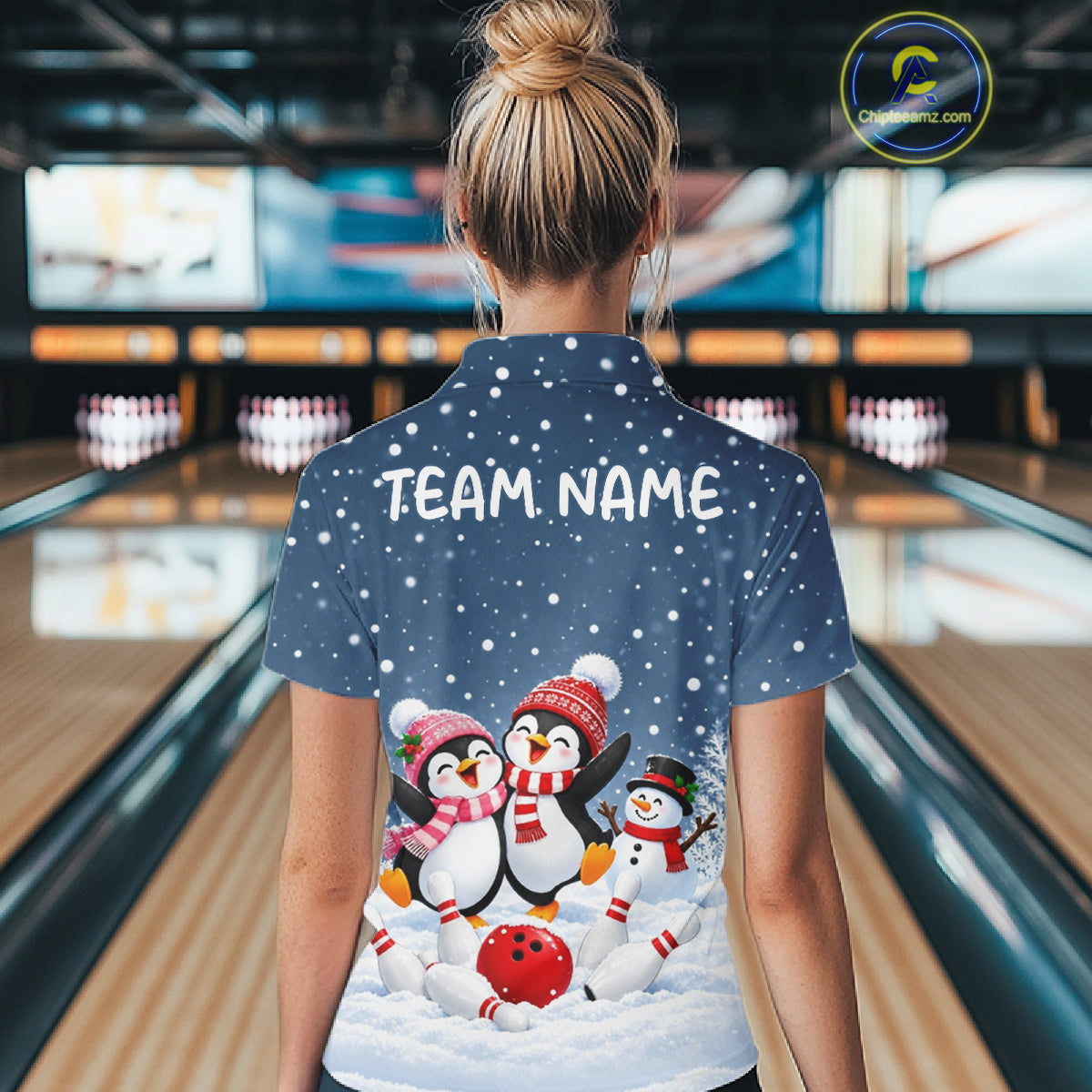 Blue-Grey Funny Penguins Christmas Bowling Shirts Custom Bowling Team Jersey, Bowling Gift