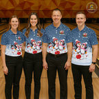 Blue-Grey Funny Penguins Christmas Bowling Shirts Custom Bowling Team Jersey, Bowling Gift
