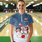 Blue-Grey Funny Penguins Christmas Bowling Shirts Custom Bowling Team Jersey, Bowling Gift