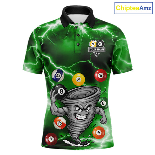Custom Green 8 Ball & 9 Ball Billiard Shirt Funny Tornado Billiard Jersey, Pool Player Gift