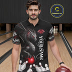 Black And Red Custom Dragon Bowling Polo, 1/4 Zip Shirt, Bowling Team League Jersey