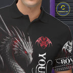 Black And Red Custom Dragon Bowling Polo, 1/4 Zip Shirt, Bowling Team League Jersey
