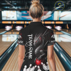 Black And Red Custom Dragon Bowling Polo, 1/4 Zip Shirt, Bowling Team League Jersey