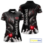 Black And Red Custom Dragon Bowling Polo, 1/4 Zip Shirt, Bowling Team League Jersey