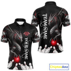 Black And Red Custom Dragon Bowling Polo, 1/4 Zip Shirt, Bowling Team League Jersey