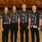 Black And Red Custom Dragon Bowling Polo, 1/4 Zip Shirt, Bowling Team League Jersey
