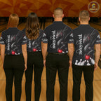 Black And Red Custom Dragon Bowling Polo, 1/4 Zip Shirt, Bowling Team League Jersey