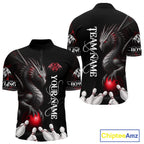 Black And Red Custom Dragon Bowling Polo, 1/4 Zip Shirt, Bowling Team League Jersey