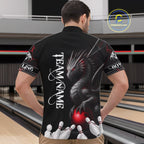 Black And Red Custom Dragon Bowling Polo, 1/4 Zip Shirt, Bowling Team League Jersey