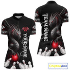 Black And Red Custom Dragon Bowling Polo, 1/4 Zip Shirt, Bowling Team League Jersey