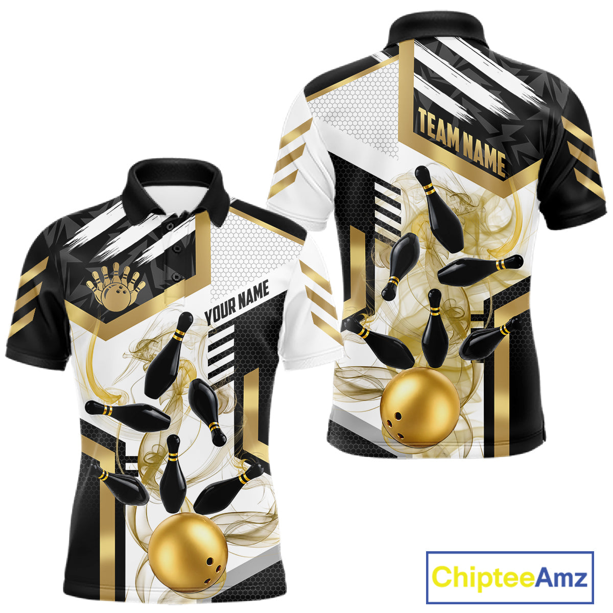 Custom Smoke Bowling Pins Polo & Quarter Zip Shirt, Bowling League Team Jersey