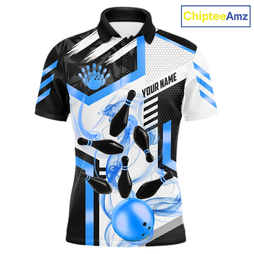 Custom Smoke Bowling Pins Polo & Quarter Zip Shirt, Bowling League Team Jersey