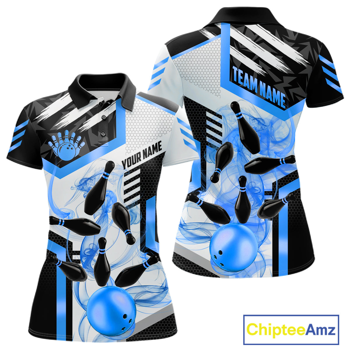 Custom Smoke Bowling Pins Polo & Quarter Zip Shirt, Bowling League Team Jersey