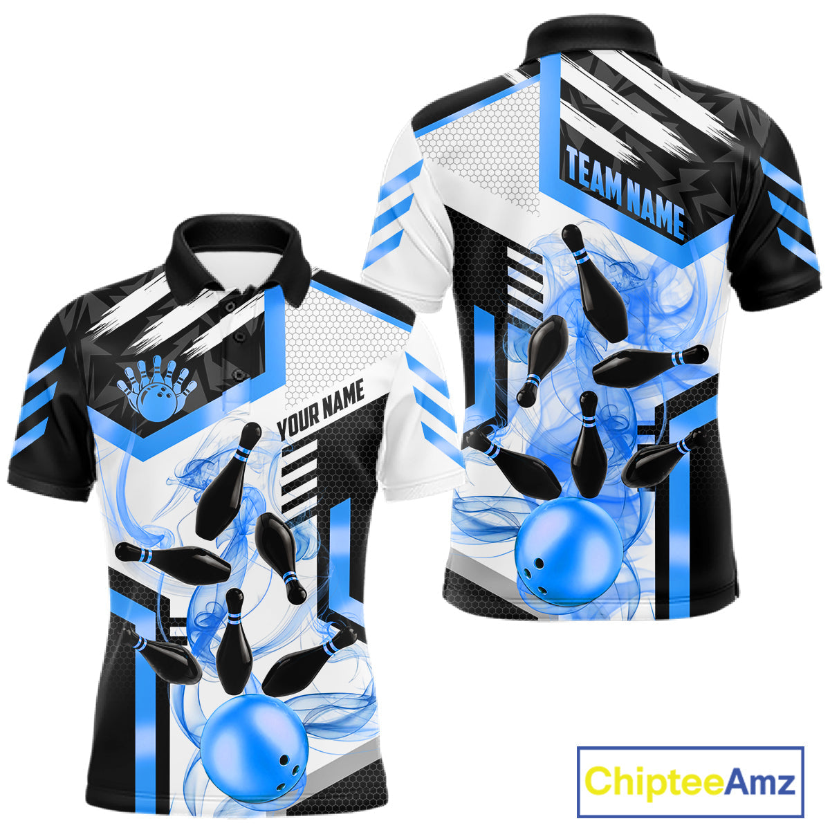 Custom Smoke Bowling Pins Polo & Quarter Zip Shirt, Bowling League Team Jersey
