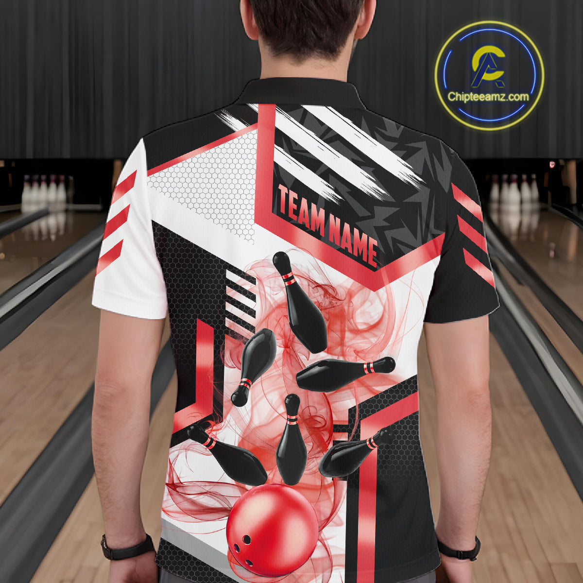 Custom Smoke Bowling Pins Polo & Quarter Zip Shirt, Bowling League Team Jersey