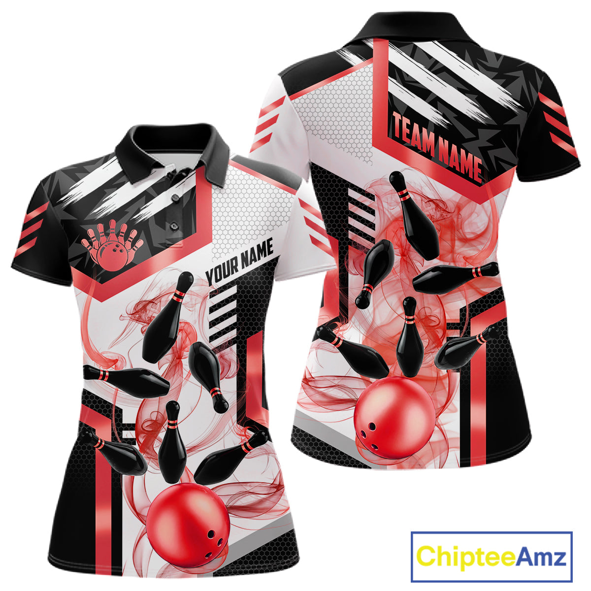Custom Smoke Bowling Pins Polo & Quarter Zip Shirt, Bowling League Team Jersey