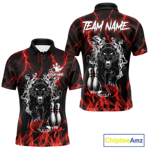 Personalized Red Flaming Panther Bowling Shirts, Bowling Team League Jersey Polo & 1/4 Zip