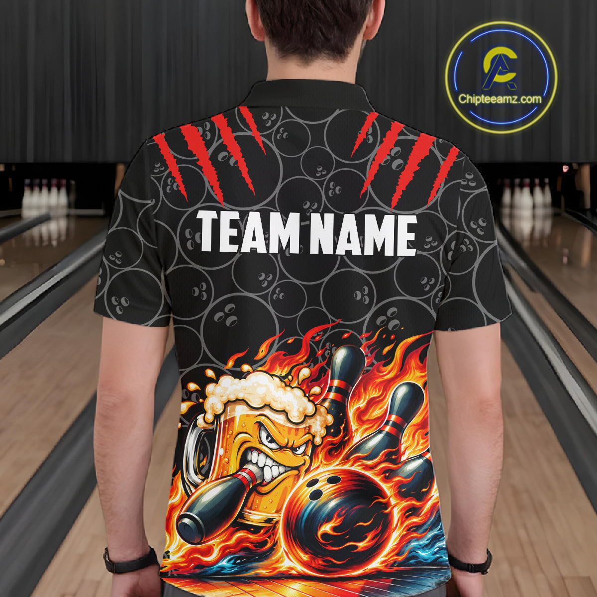 Black And Red Flaming Funny Beer Bowling Shirts Custom Fire Bowling League Team Jersey