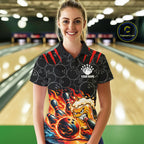 Black And Red Flaming Funny Beer Bowling Shirts Custom Fire Bowling League Team Jersey