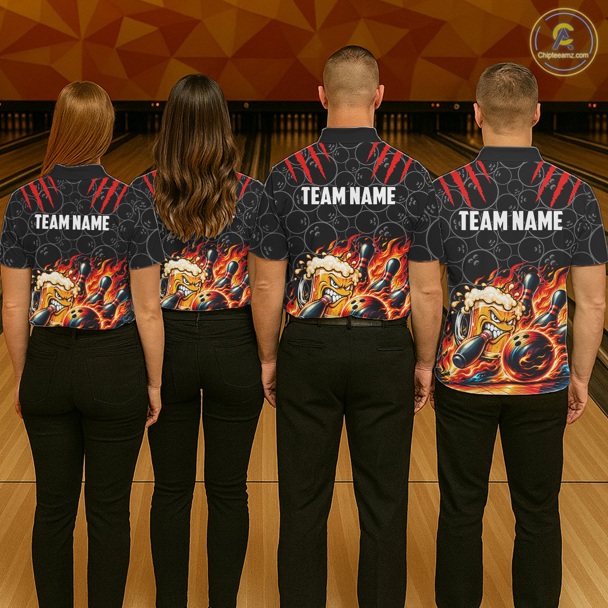 Black And Red Flaming Funny Beer Bowling Shirts Custom Fire Bowling League Team Jersey