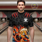 Black And Red Flaming Funny Beer Bowling Shirts Custom Fire Bowling League Team Jersey