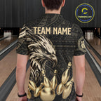 Black And Gold Custom Eagle Tribal Bowling Shirt, Retro Bowling Team Jersey Polo & 1/4 Zip
