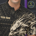 Black And Gold Custom Eagle Tribal Bowling Shirt, Retro Bowling Team Jersey Polo & 1/4 Zip