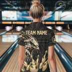 Black And Gold Custom Eagle Tribal Bowling Shirt, Retro Bowling Team Jersey Polo & 1/4 Zip