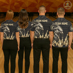 Black And Gold Custom Eagle Tribal Bowling Shirt, Retro Bowling Team Jersey Polo & 1/4 Zip