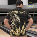 Black And Gold Custom Eagle Tribal Bowling Shirt, Retro Bowling Team Jersey Polo & 1/4 Zip