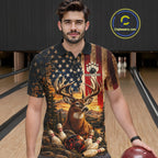 Vintage American Flag Deer Bowling Shirts Custom Patriotic Retro Bowling Team Jersey