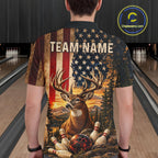 Vintage American Flag Deer Bowling Shirts Custom Patriotic Retro Bowling Team Jersey