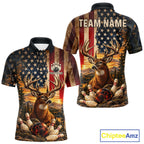 Vintage American Flag Deer Bowling Shirts Custom Patriotic Retro Bowling Team Jersey