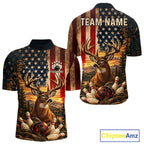 Vintage American Flag Deer Bowling Shirts Custom Patriotic Retro Bowling Team Jersey