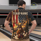 Vintage American Flag Deer Bowling Shirts Custom Patriotic Retro Bowling Team Jersey