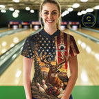 Vintage American Flag Deer Bowling Shirts Custom Patriotic Retro Bowling Team Jersey