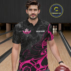 Personalized Pink And Black Bowling Wings Polo & 1/4 Zip Shirt Custom Bowling Team Jersey