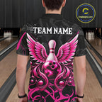 Personalized Pink And Black Bowling Wings Polo & 1/4 Zip Shirt Custom Bowling Team Jersey