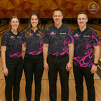 Personalized Pink And Black Bowling Wings Polo & 1/4 Zip Shirt Custom Bowling Team Jersey