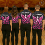 Personalized Pink And Black Bowling Wings Polo & 1/4 Zip Shirt Custom Bowling Team Jersey